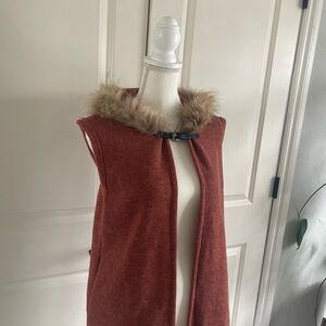 Do Everything in Love Orange Vest with Faux Fur